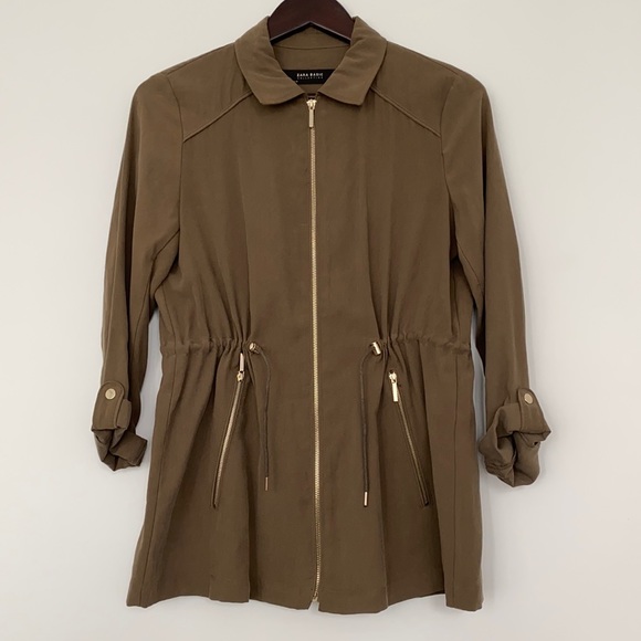Zara Jackets & Blazers - Zara Khaki Olive Green Lightweight Jacket with Adjustable Sleeves and Waist
